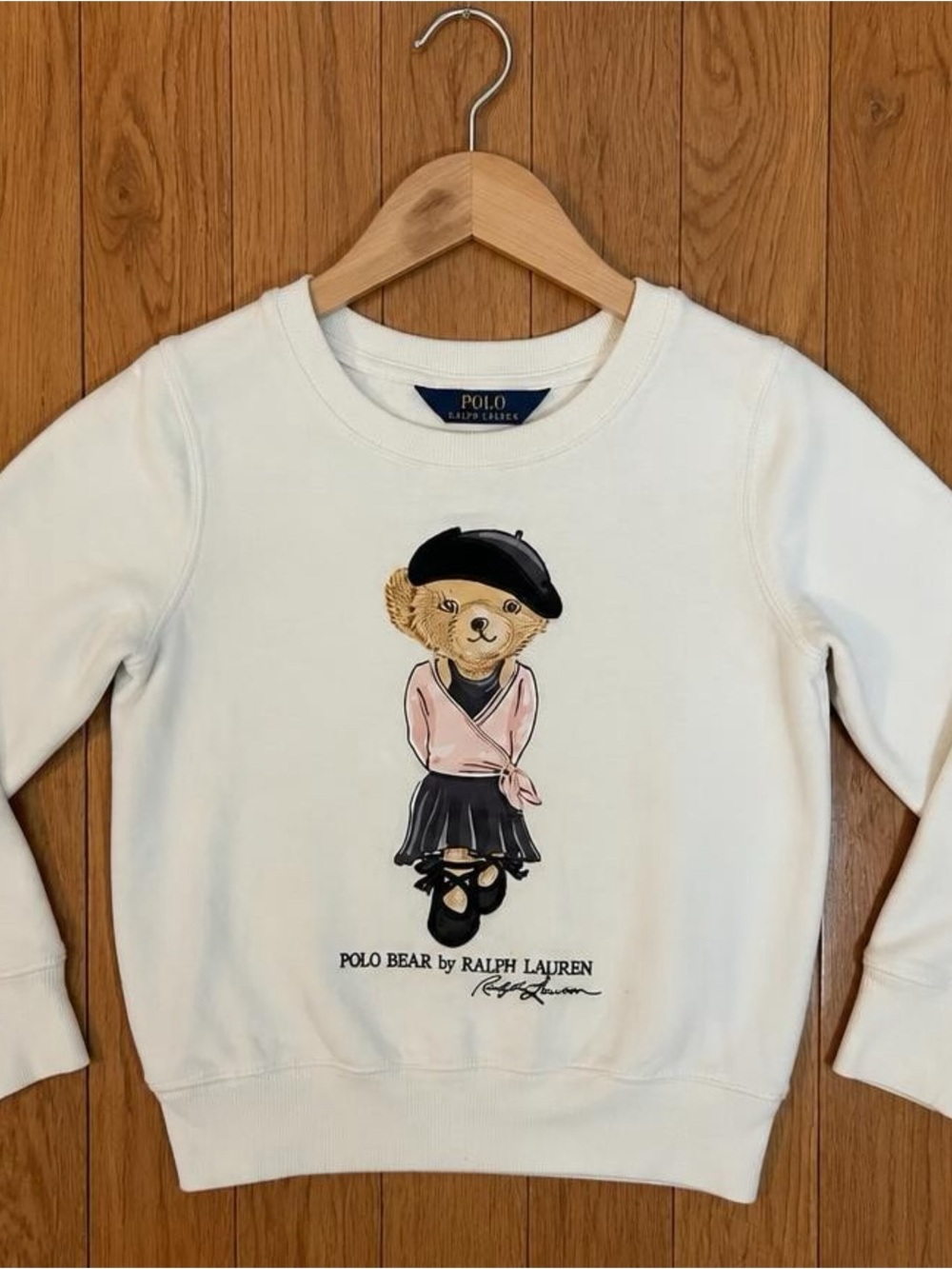 Polo Ralph Lauren Girls 7 Polo Bear Ballet Sweatshirt White Pink Ballerina